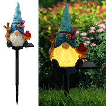 Load image into Gallery viewer, LAIAMER Solar Gnome Garden Lights, Outdoor Gnome Statue with Flowers & Apple, Solar Powered Fairy Garden Lights Gnome Decorations for Home Outside Yard Lawn Patio Gnomes Gifts (Blue)