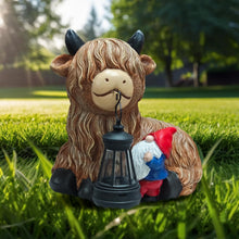 Load image into Gallery viewer, Solar Highland Cow Gnome Decor - Garden Gnomes Statues Highland Cattle Mouth with Solar Lantern, Outdoor Ornaments Funny Decoration for Yard, Patio, Unique Birthday Housewarming Gifts for Women, Mom