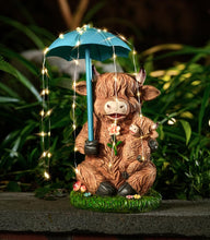 Load image into Gallery viewer, Joint Honglin Solar Garden Statues Resin Loving Highland Cow Umbrella Lights Outdoor Decor Gifts for Yard, Patio Decorations