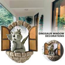 Load image into Gallery viewer, Courtyard Dinosaur Sculpture Wall Decoration, Weatherproof Resin Garden Statue Dinosaur Gnome Miniatures, Cute Dragon Garden Ornaments for Indoor Outdoor Wall Art Patio Yard Landscaping Decoration