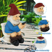 Load image into Gallery viewer, Hbbgdiy Funny Gnome Figurines Sitting on Toilet & Watching Phone, Weather-Resistant Resin Garden Statue for Outdoor Yard, Patio, Lawn & Gnome Decor