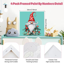 Load image into Gallery viewer, GHHKUD Christmas Gnomes Paint by Numbers Kits for Adults Beginners Kids, 4 Pack Cartoon Painting by Numbers Canvas Kit for Children, Colourful Paint by Numbers with Wooden Framed Canvas, 8x8inch