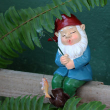 Load image into Gallery viewer, Fishing Garden Gnome Statue - Welcomes Little Guy With Rod, Funny Decorations for Pond Waterfalls