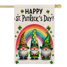 Load image into Gallery viewer, OPULANE Happy St Patricks Day House Flag 28x40 Inch Double Sided Lucky Clovers Shamrocks Gnomes Rainbow Outside Large Flag for Yard Outdoor Holiday Decoration