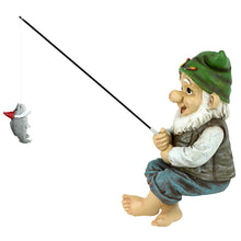 Load image into Gallery viewer, Garden Gnome Statue - Ziggy the Fishing Gnome Sitter - Outdoor Garden Gnomes - Funny Lawn Gnome Statues