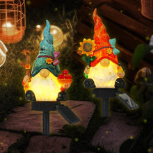 Load image into Gallery viewer, Rossesay - Set of 2 Solar Gnome Lights, Outdoor Pathway Decor, Decorative Stakes for Garden, Home, LED Landscape Lighting for Lawn, Walkway, Yard,