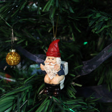Load image into Gallery viewer, Funny Gnome Christmas Ornament, Inappropriate Hanging Decor for Tree, White Elephant Gift for Adults, 1.75 x 1.2 x 3.3 (Gnome on Toilet)