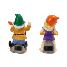 Load image into Gallery viewer, Rock N Roll Musician Gnomes with Solar LED Light Instruments | Set of 2 | Musician, Pianist, Guitarist Garden Statue, Yard Art Décor, Indoor & Outdoor Ornament for Lawn, Patio Sculpture - 10"-11" H