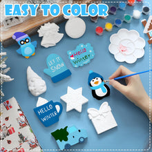 Load image into Gallery viewer, Simgoing 24 Sets Winter Ceramic Painting Kit Include 24 Unpainted Ceramics with Acrylic Paints Paintbrushes Palettes Magnets DIY Ceramic Figurines Gnome Snowflake Snowman Ready to Paint Ceramics Set
