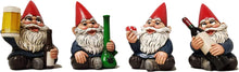 Load image into Gallery viewer, DWK 4" Happy Time Bunch Set of Four (4) Mini Gnomes with Bong Wine Beer and Pipe Party Favor Figurine Decor for Home and Office