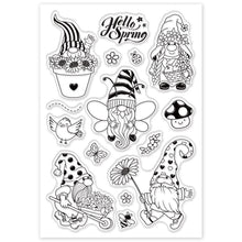 Load image into Gallery viewer, GLOBLELAND Gnome Clear Stamps Spring Flower Silicone Stamp Seal Bee Butterfly Transparent Stamps for Cards Making Photo Journal Decoration DIY Scrapbooking