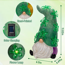Load image into Gallery viewer, twinbling Solar Garden Outdoor Statues Gnome with Green Flower Lights, 11" Resin Lawn Decor, Gnomes Decorations for Yard, Patio, Home, Balcony - Unique Housewarming Gifts