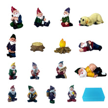 Load image into Gallery viewer, 16pcs Miniature Funny Garden Drunk Gnomes Mini Funny Creative Dwarf Garden Gnome Statues Decoration for Indoor Outdoor Yard Patio Bonsai Potted Plants Landscape Desk Decor (Gift Box Packaging)