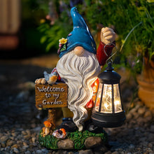 Load image into Gallery viewer, C&Y&G&X Garden Gnome Statue,Outdoor Gnome Decor Solar Lantern Lights and Welcome Sign,Yard Art Decorations, Ideal Housewarming Gift