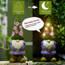 Load image into Gallery viewer, Goodeco Solar Garden Gnome Ornaments Figurines, 29CM Funny Outdoor Weatherproof Decorations with Flowers LED Lights for Patio Lawn Garden, Gifts