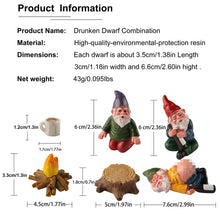 Load image into Gallery viewer, YARCHONN Miniature Garden Gnomes Ornament Outdoor, Resin Elf Statue, Funny Gnome Fairy Garden Accessories for Patio, Yard, Lawn or Home Garden Decorations, (6PK Drunking Theme)