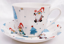 Load image into Gallery viewer, Rainbow Decors North Pole Gnomes Cup & Saucer Jumbo 425 ml 15oz Breakfast Fine Bone China Large Gonks Hand Decorated UK