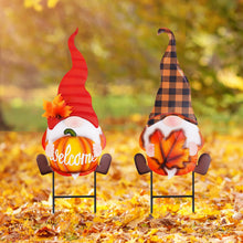 Load image into Gallery viewer, Whaline 2 Pack Fall Gnomes Garden Stakes 3D Gnome Pumpkin Maple Leaf Yard Stake Large Rustic Fall Lawn Sign for Autumn Thanksgiving Home Garden Yard Lawn Patio Backyard Walkway Decorations