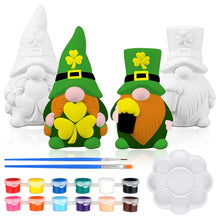 Load image into Gallery viewer, Poen 2 Pack Ready to Paint Your Own St. Patrick's Day Gnomes Statues, 4 Inches Mini Ceramics to Paint Unpainted Lucky Gnomes Tiered Tray Decor Crafts DIY Arts for Home Table Decorations (Lucky Style)