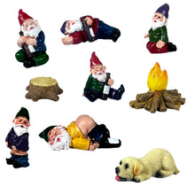 Load image into Gallery viewer, Wetufin 9pcs Drunk Gnomes Miniature Garden Gnomes Mini Funny Gnome Statues Resin Gnome Fairy Gnomes Garden Decorations Miniature Gnomes for Fairy Garden, Christmas Tree, Gift for Kids
