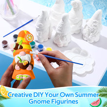 Load image into Gallery viewer, Arrowbash 6 Pcs Summer Ceramics to Paint Ready to Paint Your Own Gnome Statues 5.12 Beach Theme Paintable Figurines DIY Unpainted Ceramics Plaster Crafts Kit with Brush Palette Paint