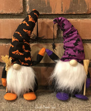 Load image into Gallery viewer, Halloween Gnome 2 Pack | Cute Handmade Orange and Purple Figure with Wooden Broom to Make Family Smile | 10 Inches Tall | Funny Modern Halloween Decoration to Bring Autumn Cheer by Cool Bean Inc