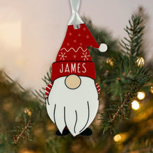 Load image into Gallery viewer, Personalised Christmas Acrylic Gonk Gnome Elf Tree Bauble - Red - Add any name! (Decoration Only)
