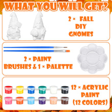 Load image into Gallery viewer, Seenelling 2 Pack Fall Ready to Paint Your Own Gnome Statues 4'' DIY Unpainted Ceramics Gnome Figurines Kit Blank Paintable Ceramics for Classroom Art Crafts Fall Autumn Gnomes Decorations