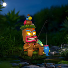 Load image into Gallery viewer, CFFOWNUG Solar Tiki Garden Statues: 8'' Funny Tiki Bar Decor with Solar Light Outside Decoration for Lawn Yard Patio Garden Gifts for Housewarming (Fishing)