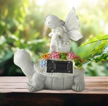Load image into Gallery viewer, Solar Fairy Garden Statue - Angel Fairy on Turtle Figurine Outdoor Statue, Lovely Tortoise Garden Statue with 5 LED Lights Succulent Plants, Perfect Balcony Lawn Garden Decor Gift for Mom or Grandma