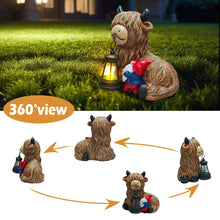 Load image into Gallery viewer, Solar Highland Cow Gnome Decor - Garden Gnomes Statues Highland Cattle Mouth with Solar Lantern, Outdoor Ornaments Funny Decoration for Yard, Patio, Unique Birthday Housewarming Gifts for Women, Mom