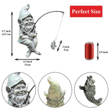Load image into Gallery viewer, GARDEN WHISPER Gnome Statue Outdoor Garden Pond Koi Decoration, Fishing Gnome Sculpture Garden Koi Pond or Waterfall Decor, 9.7" Dwarf Fishing Poolside Statue, Great Gifts for Mom (Cartoon Style)