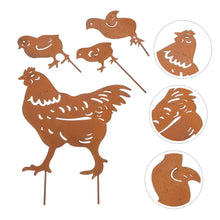 Load image into Gallery viewer, Happyyami 4pcs Hen and Chicks Art Metal Garden Stakes for Outdoor Lawn and Patio Decor Cute and Whimsical Chicken Statues Easy Installation Low Maintenance Garden Decoration