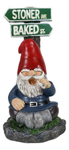 Load image into Gallery viewer, Ebros Gift Whimsical Carefree Gypsy Life Mr Gnome Dwarf Stoner Smoking Rolled Stash Sitting by Crossroads Stoner Ave and Baked St Figurine Fantasy Gnomes Fairy Garden Home Decor