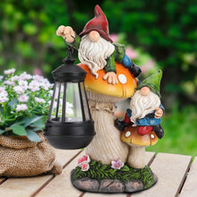 Load image into Gallery viewer, Ovewios Garden Gnome Statue, Large Funny Gnome Figurine Climbing on Mushroom and Holding a Solar LED Lantern Resin Ornament for Patio Yard Lawn Porch Outdoor Decor
