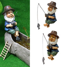 Load image into Gallery viewer, Fishing Man Garden Statue 4.5 x 7 x 10cm - Resin Detachable Gnome Ornament for Flower Planter, Lawn Sculptures Decoration - Backyard Patio Decor