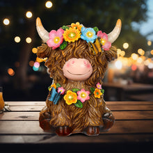 Load image into Gallery viewer, Colingmill Highland Cow Gnomes Resin, Garden Highland Cow Statue Solar Outdoor Decor with Flower Decoration for Patio, Yard, Gift for Mom, Cow Lovers(Classic)