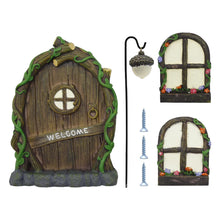 Load image into Gallery viewer, Zreneyfex Fairy Garden Accessories Yard Garden Sculpture Decoration Gnome Home Window and Door with lamp Decoration for Trees