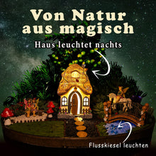 Load image into Gallery viewer, Resin Fairy Garden Set, Glow in the Dark Garden Accessories, 18 cm Fairy House with Hinged Door and Solar LED Light, Luminous Stones, Fairy with Unicorn,