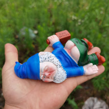Load image into Gallery viewer, Lethogety Funny Garden Gnomes Outdoor Statues, 5.9 Inch Naughty Lying Figurine Wizard Dwarf Resin Sculpture Decoration for Lawn Patio Outside Yard Decor Novelty Housewarming Gift (Blue)