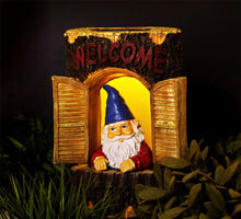 Load image into Gallery viewer, Bo-Toys Gnome Welcome Garden House Outdoor Decor Stump with Solar Lights