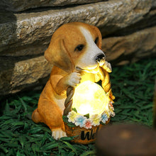 Load image into Gallery viewer, Puppy Garden Ornament Outdoor with Solar Light with Crakle Glass Balls, Resin Garden Statue Figurine for Patio Lawn Yard Decor
