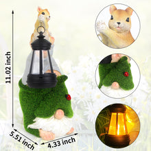 Load image into Gallery viewer, Garden Gnome with Squirrel Outdoor Statue,Flocked Gnome Statue Holding Lantern with Solar Lights,Outdoor Gnomes Decorations for Yard Patio Lawn Porch,Gifts for Mom