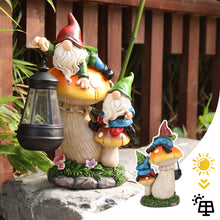 Load image into Gallery viewer, Ovewios Garden Gnome Statue, Large Funny Gnome Figurine Climbing on Mushroom and Holding a Solar LED Lantern Resin Ornament for Patio Yard Lawn Porch Outdoor Decor