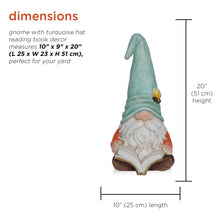 Load image into Gallery viewer, Alpine Corporation MCC844 Indoor/Outdoor Gnome Reading a Book Garden Statue, Charming Gnome Statue with Hat, 20" H, Turquoise