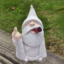 Load image into Gallery viewer, MINICAR 8'' H Funny Middle Finger Gnomes Statues Outdoor Decor, Naughty Smoking Wizard Sculptures Garden Yard Lawn Decorations, Unique Paintable Gifts