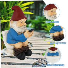 Load image into Gallery viewer, Xoeryoy Gnome Figurines Funny Gnome Statue Sitting on Toilet & Watching Their Cellphone Weather Resistant Resin Statue for Outdoor Garden Yard &