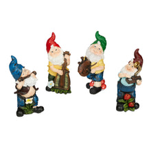 Load image into Gallery viewer, Relaxdays Set of 4 Garden Gnomes, Musicians with Instruments, Fost Resistant, Outdoor Figurine, Polyresin, Multicoloured, 15 cm