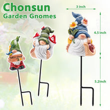 Load image into Gallery viewer, Chonsun Garden Gnomes Stakes 3 Inch Plant Decorations for Pots Outdoor Statues Indoor 3 Pack Large Garden Gnomes Decorations for Home