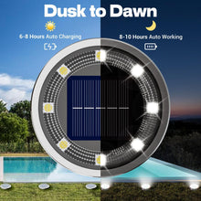 Load image into Gallery viewer, vighep Solar Lights Outdoor Garden, 12 Pack Super Bright Led Solar Ground Lights, IP65 Waterproof Disk Light, Flat Pathway Lighting for Garden Lawn Patio Deck Walkway Landscape-Cold White